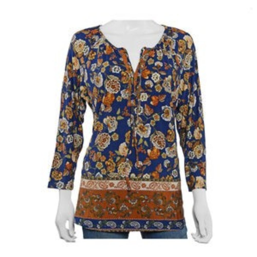 ALKAMY Navy, Multi Color Mid Sleeve Blouse